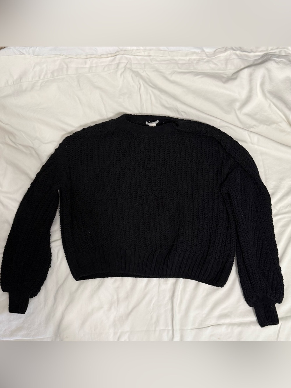 Black Crewneck Cable Knit Women's Sweater